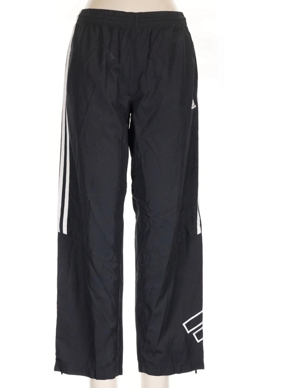 Adidas Youth Black 3-Stripes Nylon Track Pants Size L 14-16 Ankle Zips